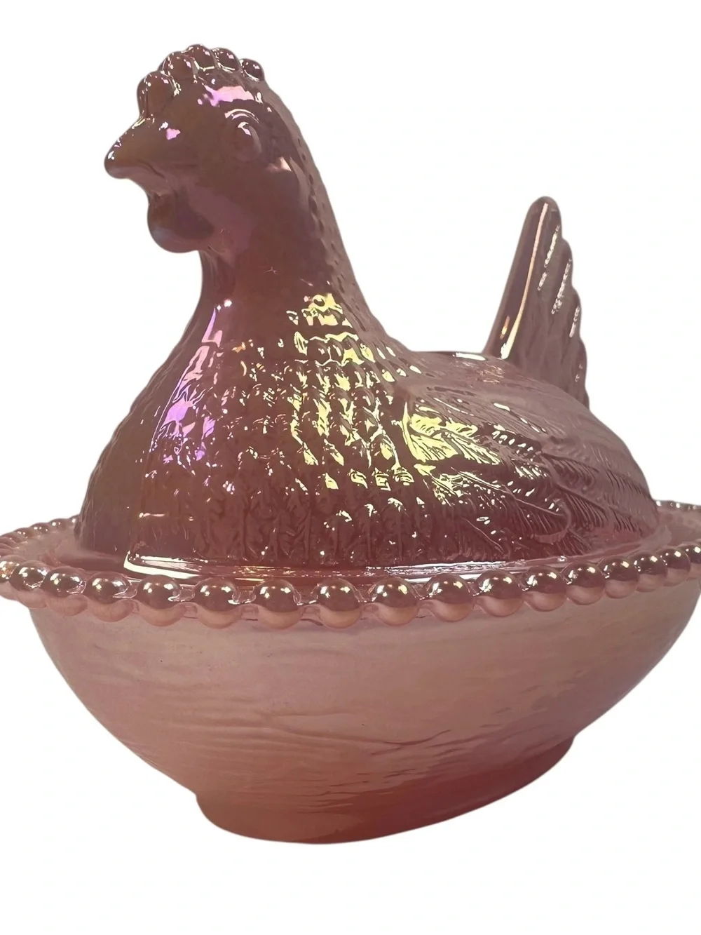 Rose’s Closet Pink Carnival Glass Hen on Nest 3 1/2” tall 4 3/4” long New - Picture 2 of 10
